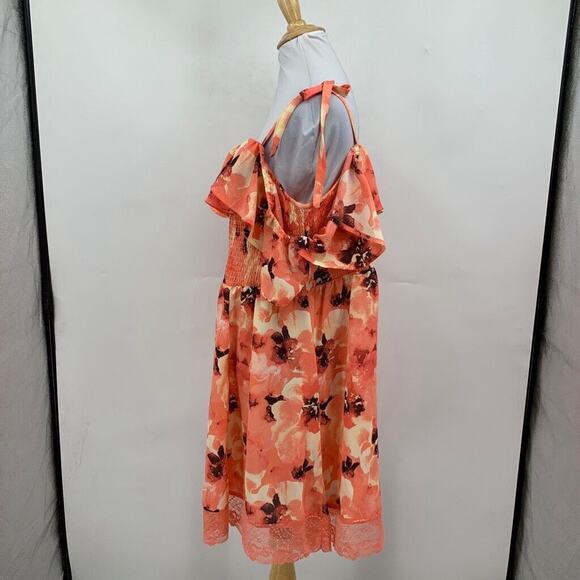 Torrid Dress Womens 3 Plus Multi Smocked Ruffle Lace Trim Floral Cover Up Mini - Picture 4 of 12